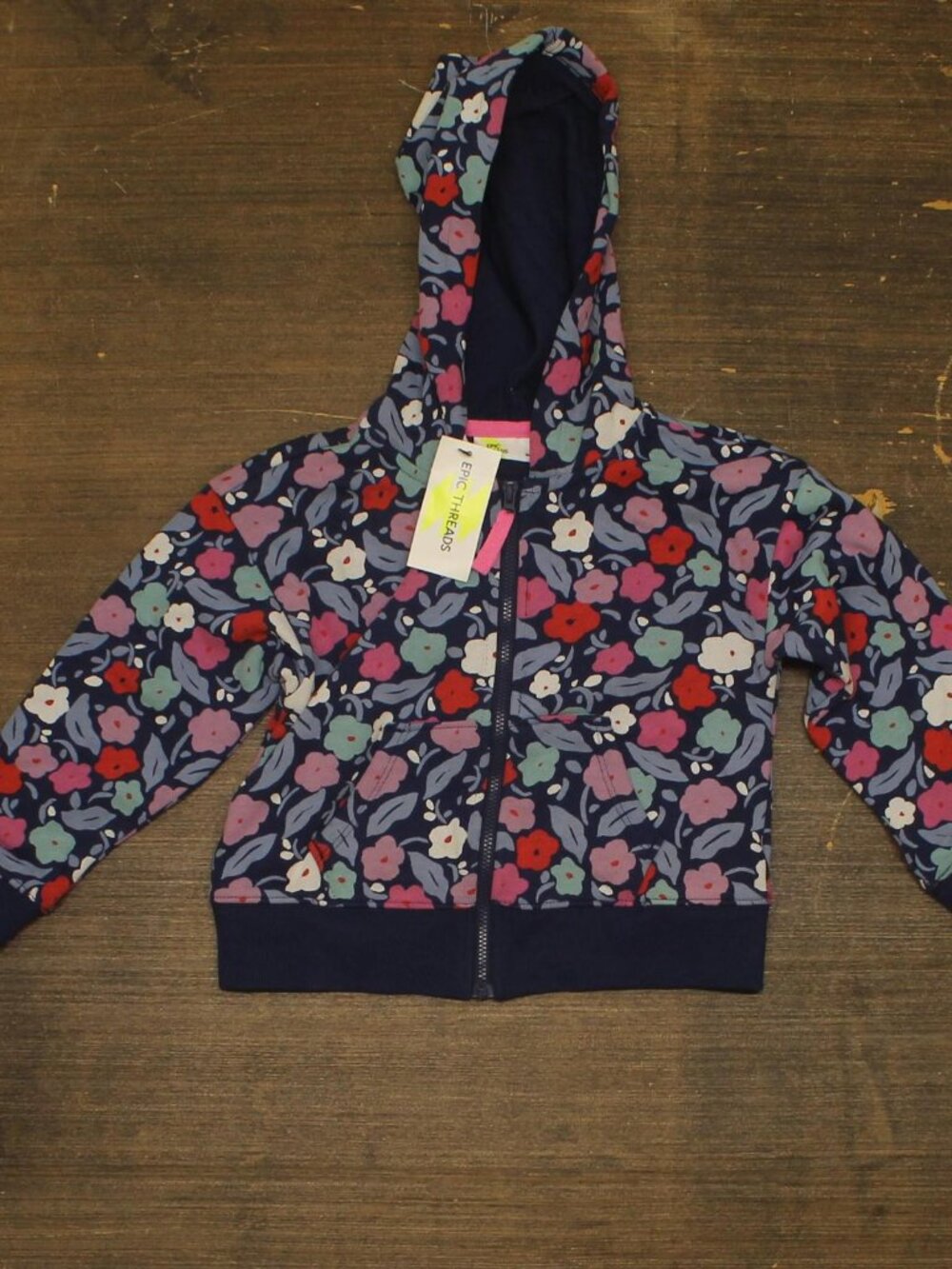 Epic Threads Floral Print Knit French Terry Full Zip Jacket Medieval Blue 4T